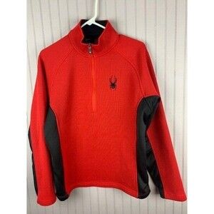 Spyder Size S Mens Sweater Black Red !/4 Zip Front Stand Up Collar